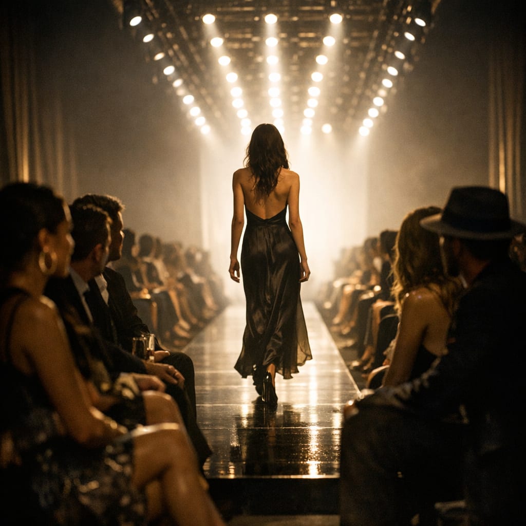 Una modelo caminando una pasarela.