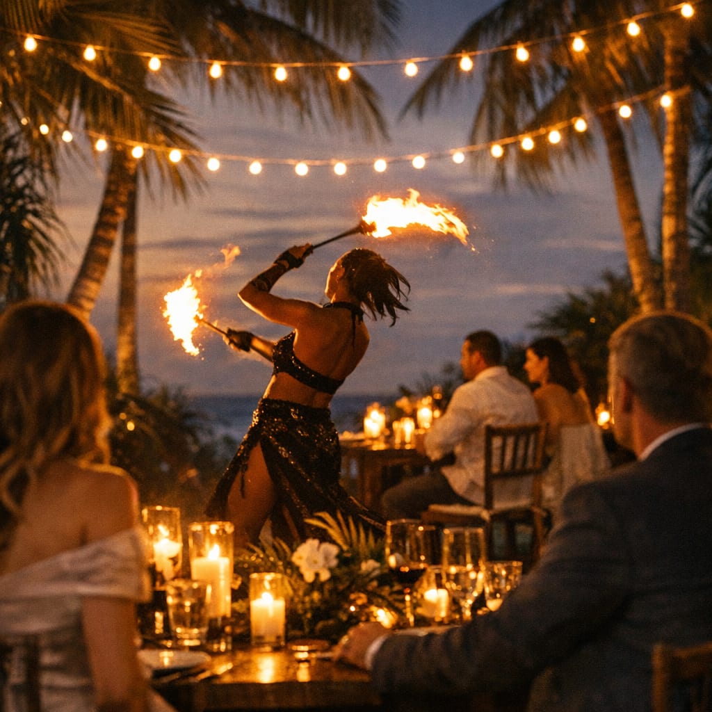 Entretenimiento en la recepción de una boda de destino.