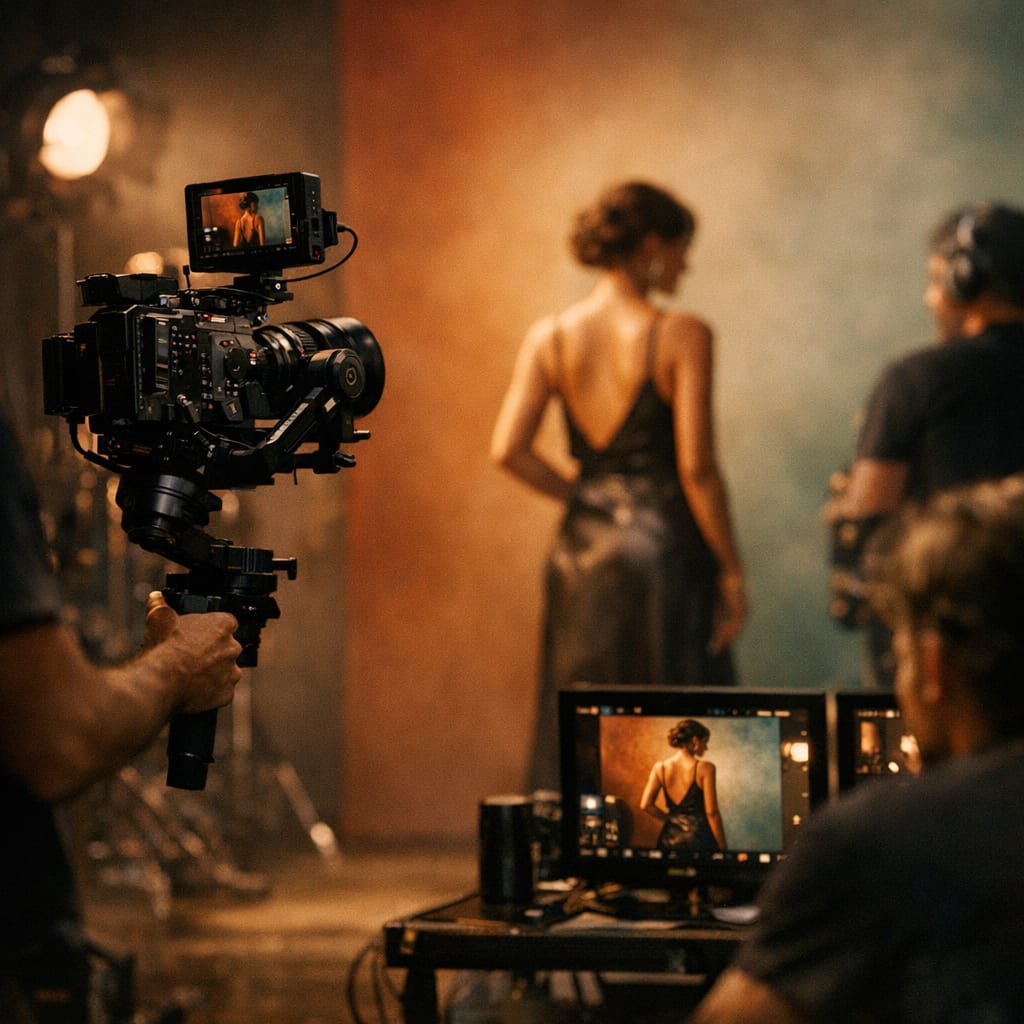 Una cámara de cine filmando en un set de producción.