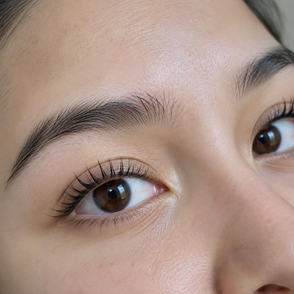 Close-up of client’s eyes showing lash lift results