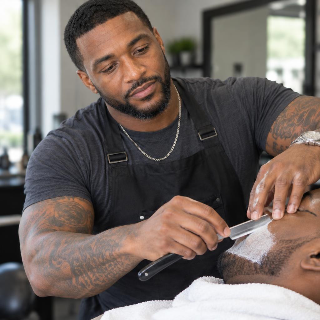 Coleman performing a classic straight-razor shave